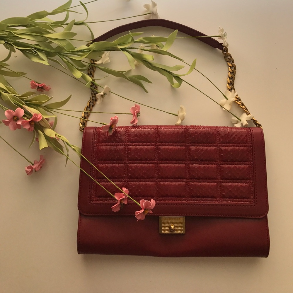 Jimmy Choo Burgundy Quilted Shoulder Bag with Gold Hardware